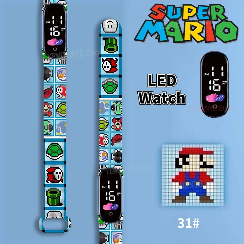 Mario Bros Children's Watches Action Figures Luigi Princess Peach Yoshi Bowser kids Sport Wristband Waterproof Digital Watch Toy