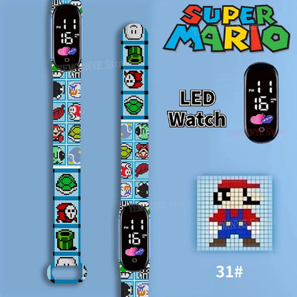 Mario Bros Children's Watches Action Figures Luigi Princess Peach Yoshi Bowser kids Sport Wristband Waterproof Digital Watch Toy