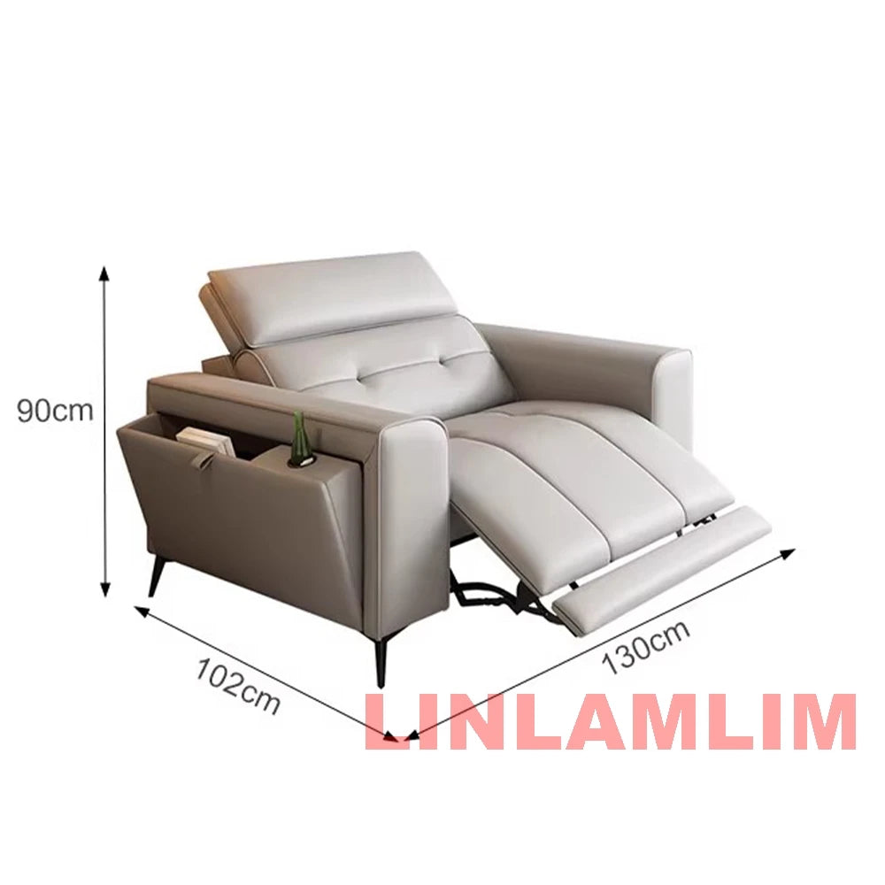 Modern Power Reclining Sofa with Adjustable Headrests – Genuine Leather Recliner Couch with USB, Side Storage and Cup Holders