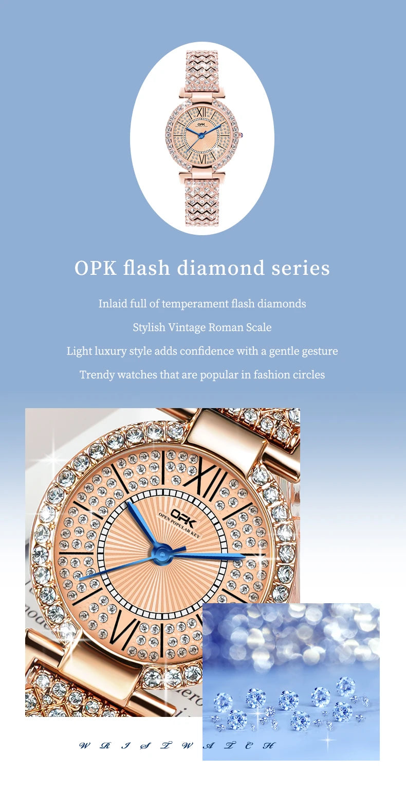OPK 8618 Women Watch Simple Elegant Quartz Watch Waterproof Luminous Diamond Inlaid Watch For Women Box Gifts Original Reloj
