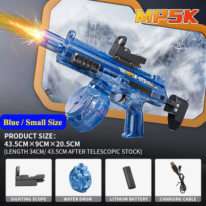 MP5K Full Automatic Water Gun Toy with Retractable Stock Linked Recoil Mechanism Water Pistol Summer Outdoor Beach Shooting Game
