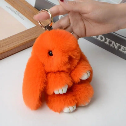 Fluffy Bunny Keychain - Plush Play Dead Rabbit Doll with Bow, Cute Animal Keychain Toy for Kids Girls, Soft Furry Gift