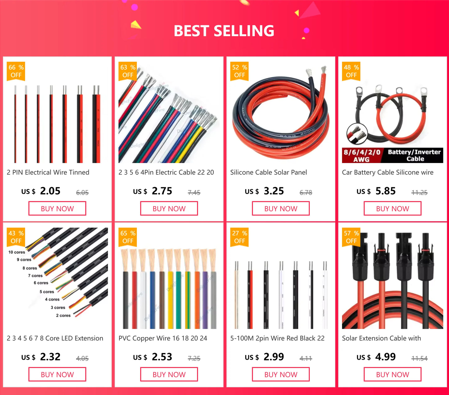 Silicone Cable Solar Panel Electrical Wire Heat Resistant Red Black 24 22 20 18 16 14 12 10 8 6 4 awg gauge for Car Auto Battery
