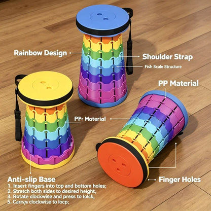Adjustable Rainbow Telescopic Folding Stool Portable Plastic Retractable Seat Lightweight Outdoor Travel Camping Fishing Stool M