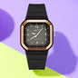 Trendy Square Dial Women Watch Teal Silicone Strap Rose Gold Bezel Analog Quartz Wristwatch Casual Waterproof Sport Wrist Clock