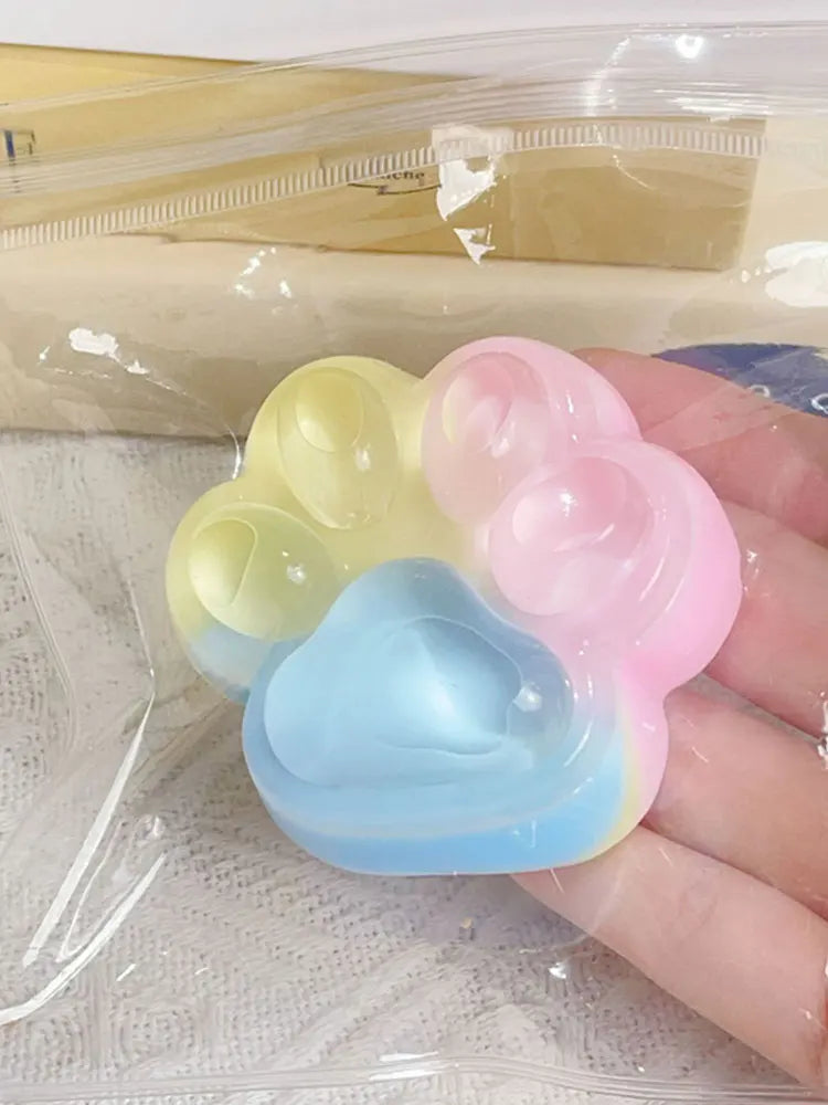 Three-Color Rainbow Cat Paw Squishy Pinch Squeeze Toy Cute Soft Slow Rebound Stress Relief Jelly Pinch Fifget Toy for Kids Adult