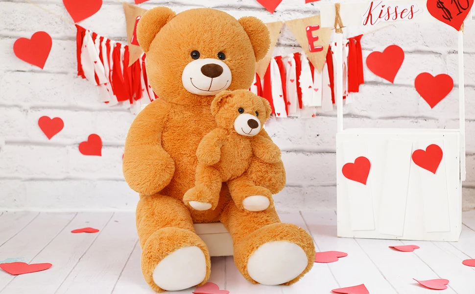 MorisMos Mom and Baby Giant Teddy Bear, 39inch Large Teddy Bears Stuffed Animal Plush for Baby Shower, Orange