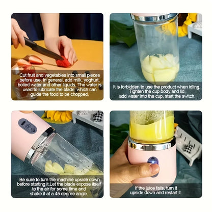Portable Rechargeable Juicer Cup, Compact Personal Blender for Smoothie, Travel, Home, Office - Easy Clean, Multifunctional
