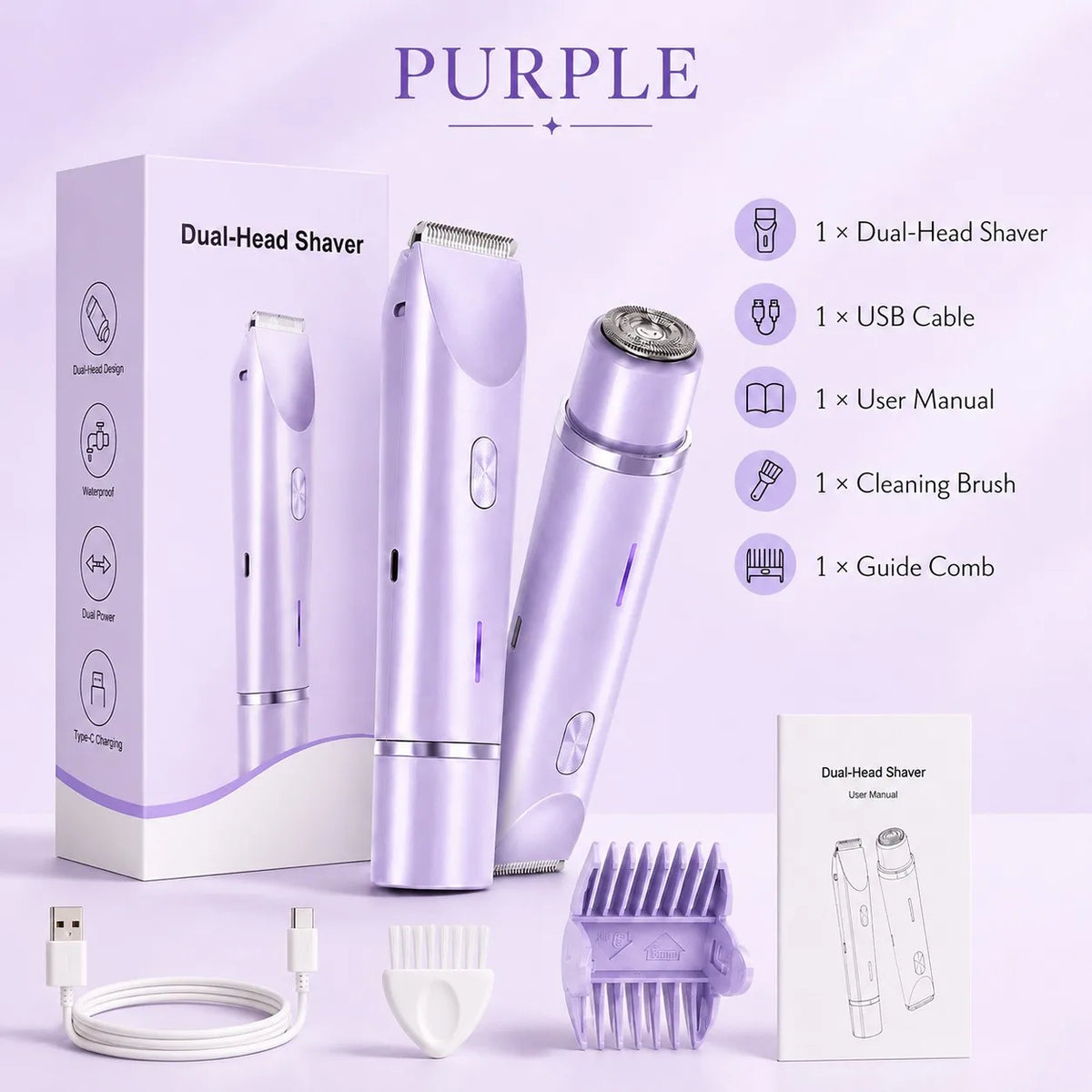 Bikini Trimmer for Women, Double Head Electric Hair Remover Shaver, Rechargeable Painless Body Groomer for Body Private Areas