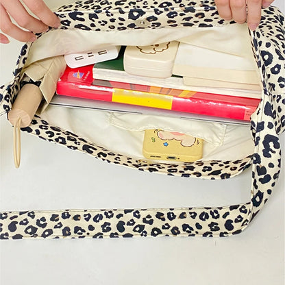 Female Leopard Print Messenger Bag Modern Shoulder Canvas Bag Student Diagonal Large Capacity Straddle Bag