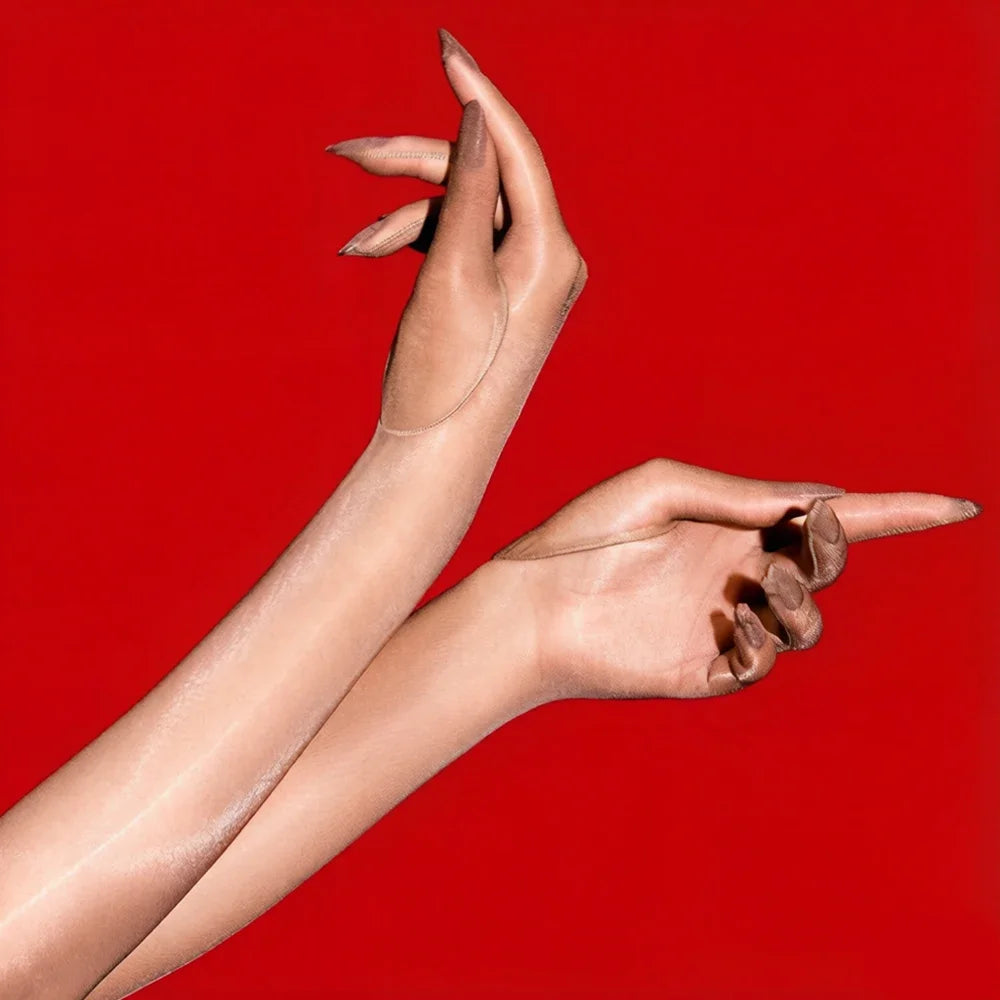 Sexy Women 1D Thin Glove Elastic Oil Glossy Shiny Long Finger Glove Sheer See Through Long Glove Driving Dance Gloves