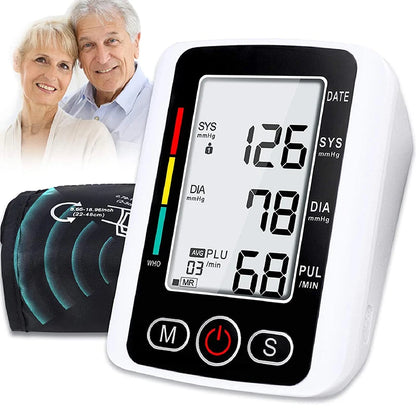 Digital Blood Pressure Monitor Arm Sphygmomanometer Heart Rate Pulse Meters Big Screen Automatic Tonometer with Cuff