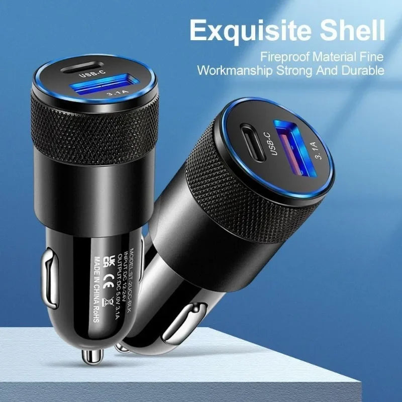 USB Quick Car Charger 12W 3.1A Type C PD Fast Charging Phone Car Adapter for Universal Phone