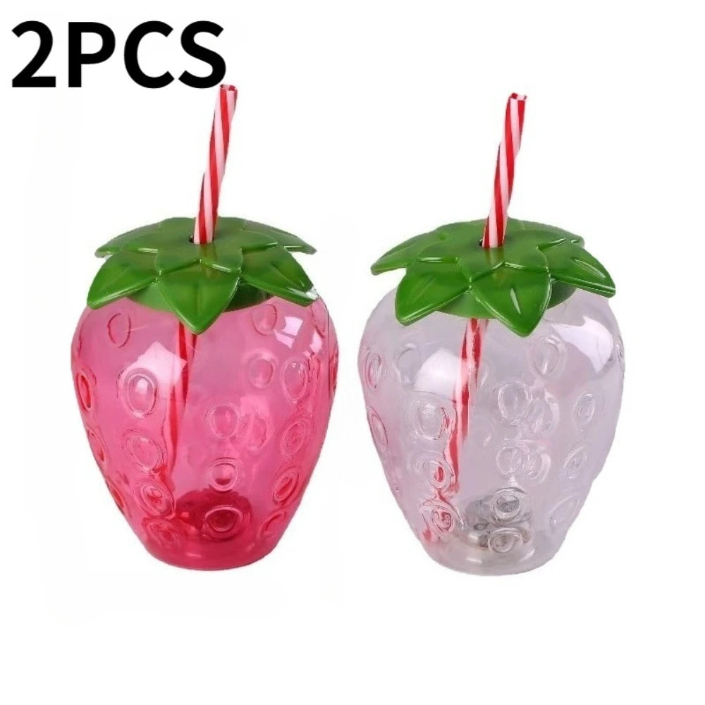 2PCS Strawberry Straw Cup 500ML Fruit Shaped Cups Plastic Pineapple Juice Tea Bottle for Summer Beach Juice Cup Beverage Cup