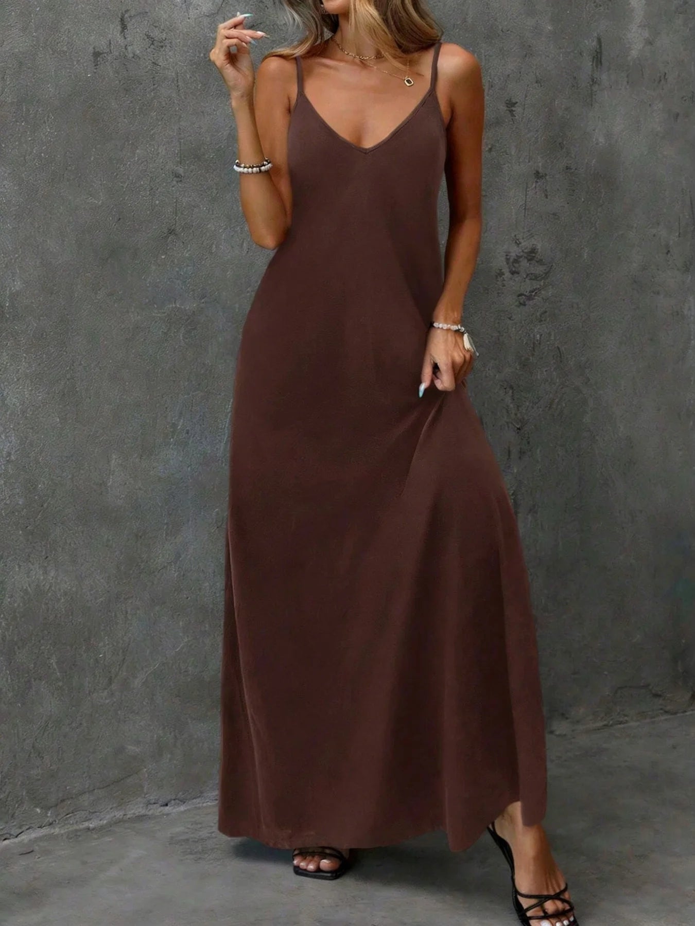 2026 casual and elegant women's clothing - loose solid color backless camisole V-neck sleeveless dress long skirt