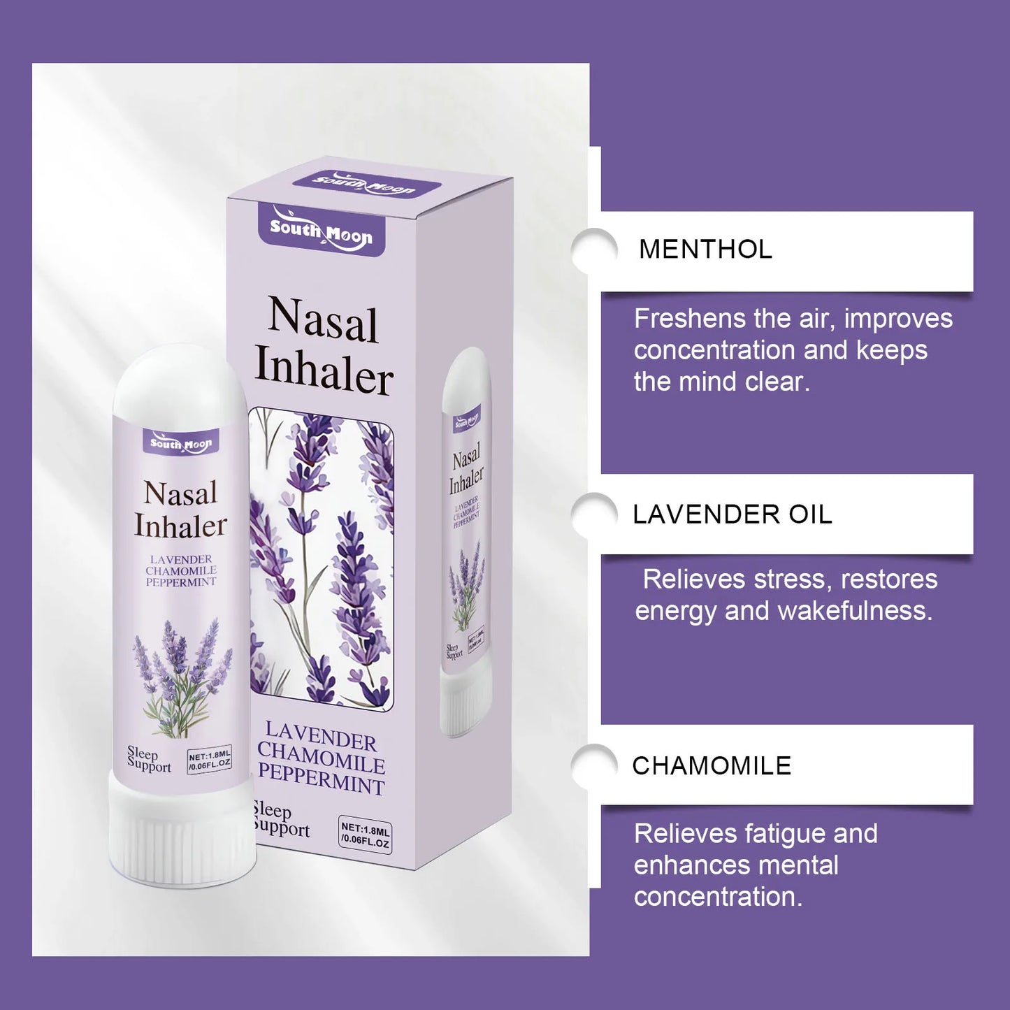Lavender Chamomile Peppermint Nasal Inhaler Refreshing Breathing Support Sleep Aid Focus Boost Portable Daily Use