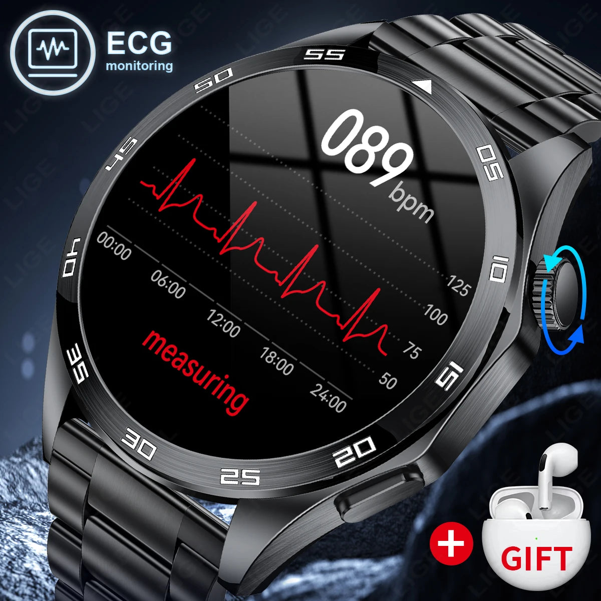 LIGE Micro Physical Examination ECG Smart Watch Men Bluetooth Call Heart Rate Blood Pressure Oxygen Health Smartwatch 2025 New