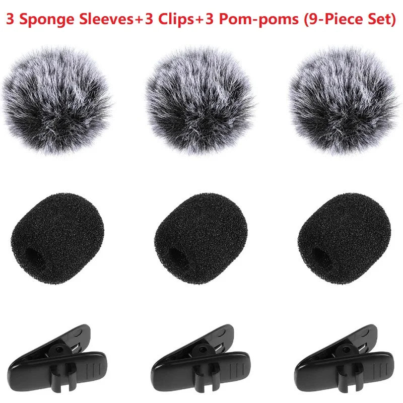9PCS Furry Windscreen Microphone Lavalier Foam Cover Set Prevent Popping Sound Foam Mic Cover Microphone Accessories MKFPJ02