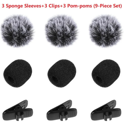 9PCS Furry Windscreen Microphone Lavalier Foam Cover Set Prevent Popping Sound Foam Mic Cover Microphone Accessories MKFPJ02
