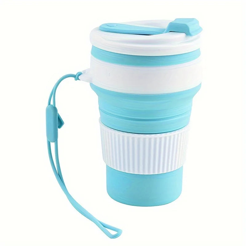 Collapsible Silicone Travel Cup, Reusable Foldable Water Cup with Lid and Lanyard, Portable Lightweight Drinking Mug for Camping