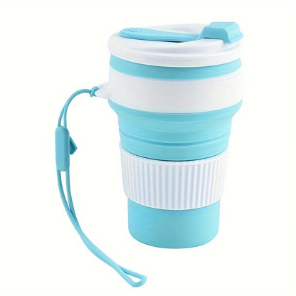 Collapsible Silicone Travel Cup, Reusable Foldable Water Cup with Lid and Lanyard, Portable Lightweight Drinking Mug for Camping