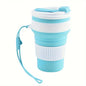 Collapsible Silicone Travel Cup, Reusable Foldable Water Cup with Lid and Lanyard, Portable Lightweight Drinking Mug for Camping