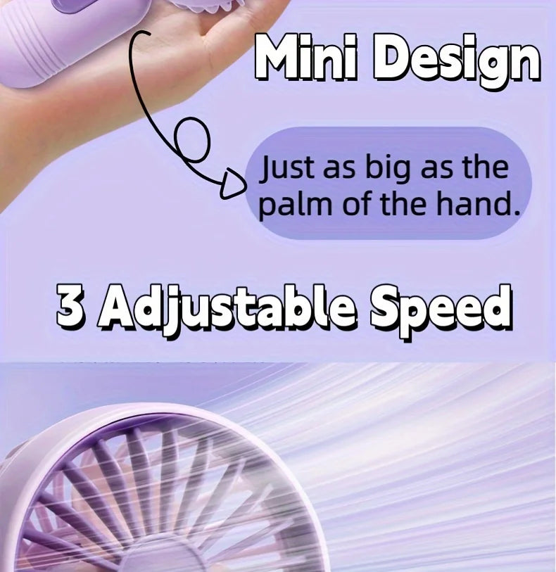 USB Mini Rechargeable Portable Fan with 3 Speeds, Handheld Fan for Gift Choice, Perfect For Office, Outdoor, Travel, Camping