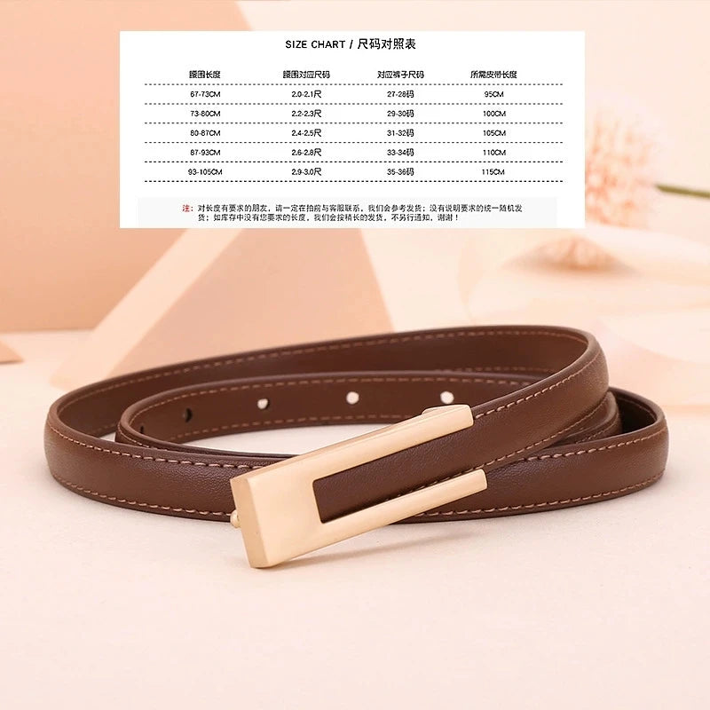 Ladies fashion cowhide leather belt; thin waist belt; versatile decoration; slimming dress; suit accessory; belt for women