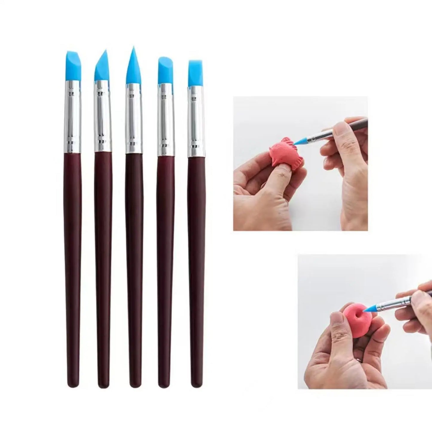 5Pcs/Set Silicone Clay Sculpting Tool for Brush Modeling Dotting Nail Art Pottery Clay Tools DIY Carving Sculpting Tools