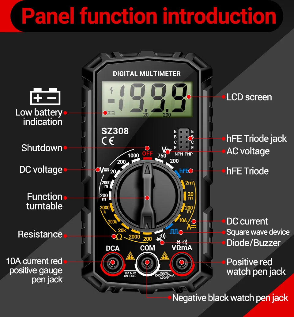 ANENG SZ308 1999 Count Digital Multimeter AC/DC High-Precision Multi-function Voltage Current Resistance Multimeter Tester Tools