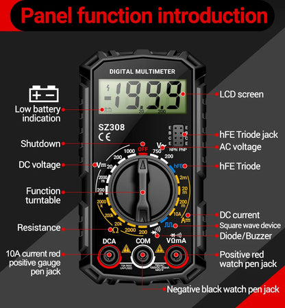 ANENG SZ308 1999 Count Digital Multimeter AC/DC High-Precision Multi-function Voltage Current Resistance Multimeter Tester Tools