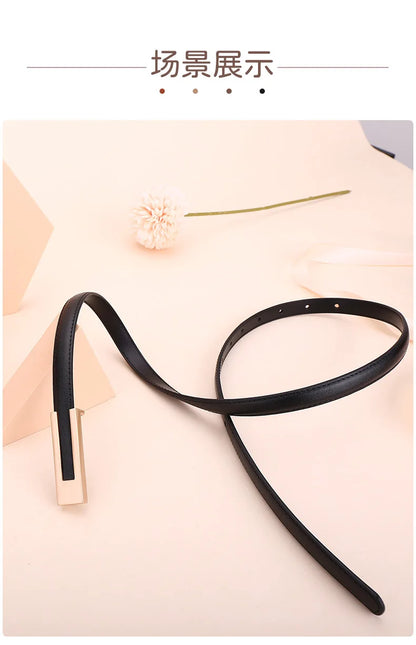 Ladies fashion cowhide leather belt; thin waist belt; versatile decoration; slimming dress; suit accessory; belt for women