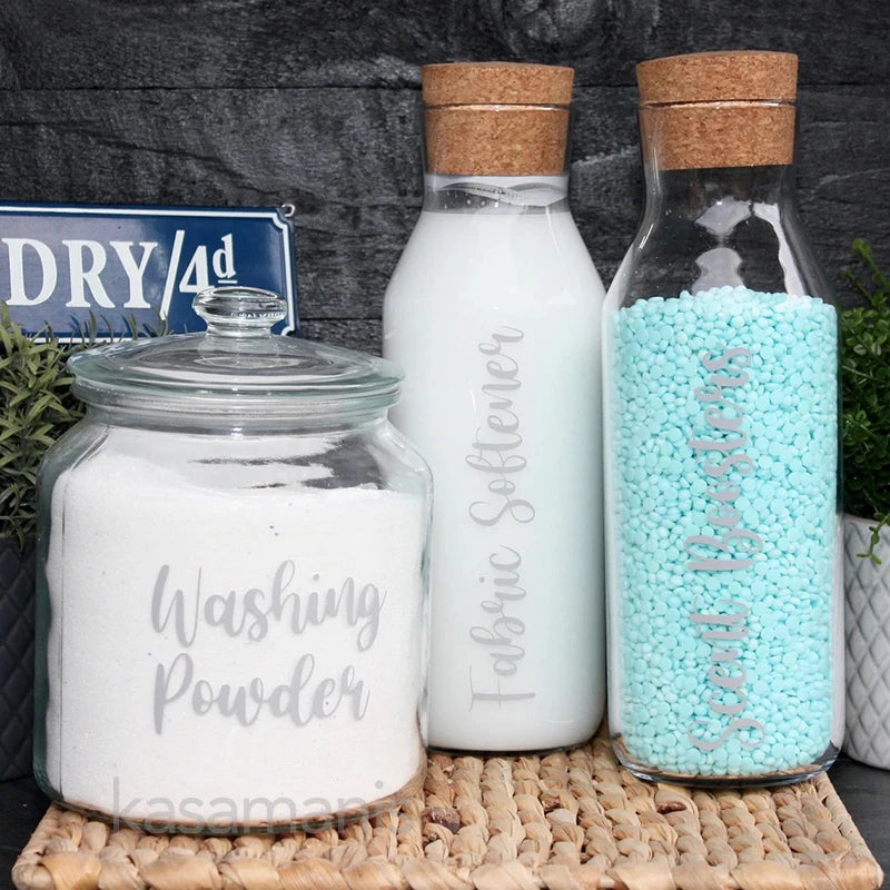 Laundry Room Organisation Labels Vinyl Sticker Decals Washing Powder Fabric Softener Storage Jar Tank Label Decal Decorative