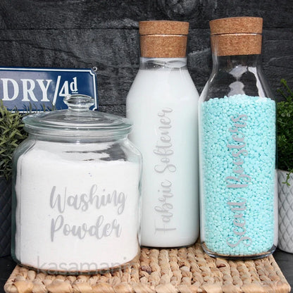 Laundry Room Organisation Labels Vinyl Sticker Decals Washing Powder Fabric Softener Storage Jar Tank Label Decal Decorative