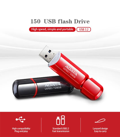 ADATA UV150 USB Flash Drive 16gb 32gb 64gb 128gb 256gb USB3.2 Flash Pen Drive applies to all USB-A Device Pendrive 100% Original