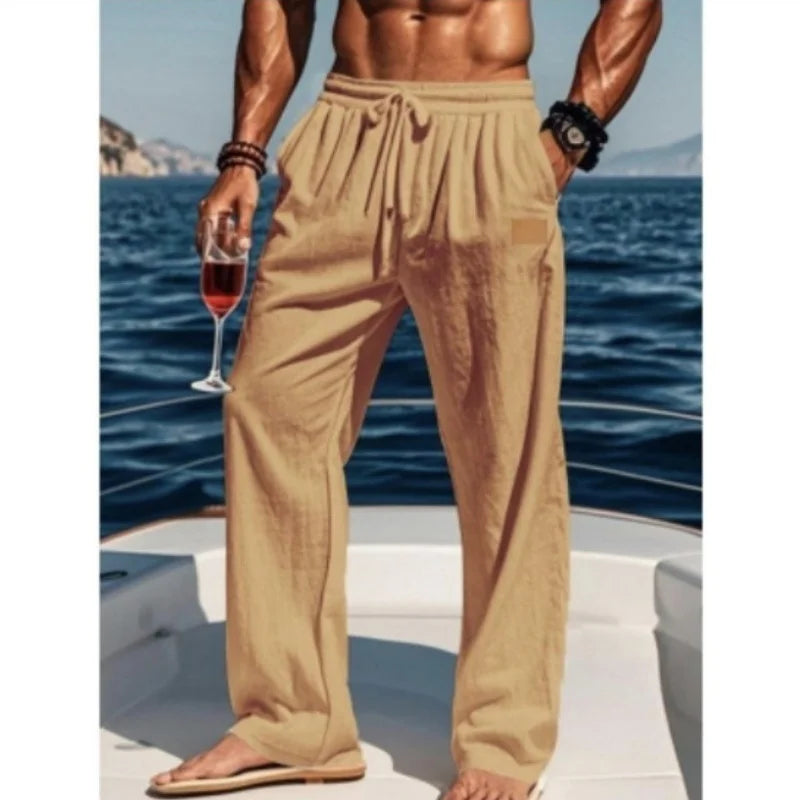 2024 Spring/Summer New Men's Cotton Pants Summer Fashion Casual Solid Color Loose Plus Size S-5XL Jogger Trousers