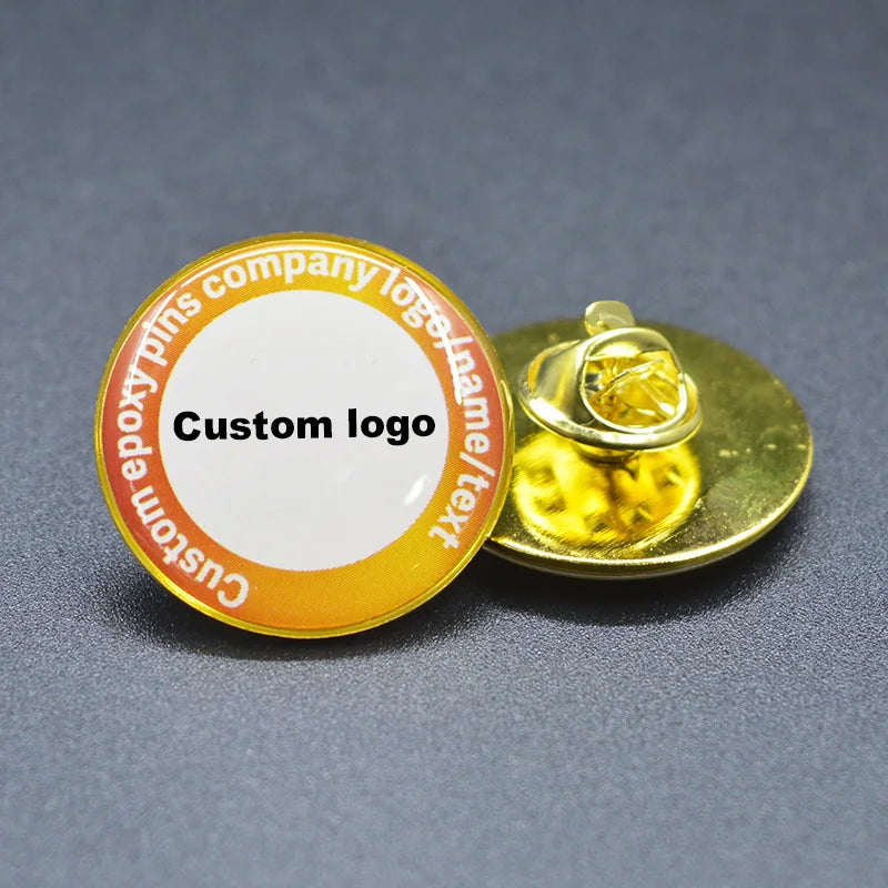 Shirley Custom 100pcs Metal Badges Lapel Pins Epoxy Resin Domed Printed Label Pins Name Alfileres Personalizados Para Cuello