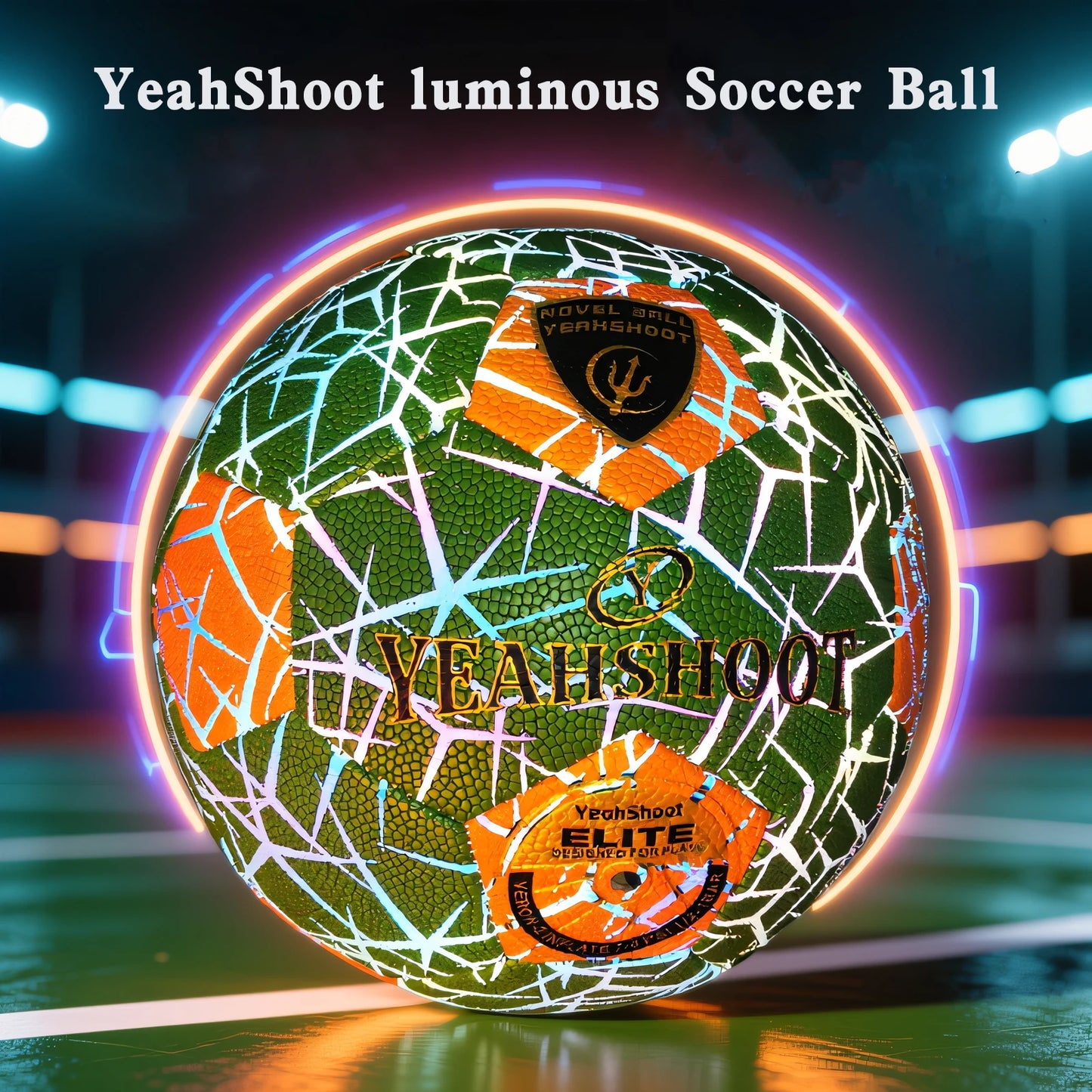 Luminous Reflective Soccer Ball Size 5 - Holographic Football, Cool Long-Lasting Glow, Durable Synthetic Leathe