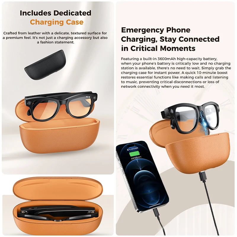 2026 Smart AI Glasses 4K HD Camera M02 Ultra ChatGPT 3600mAh Charging Case Power Bank 32GB Translation Music Video Sunglasses