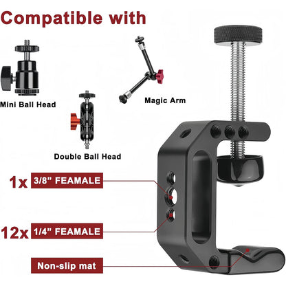Lanxire Universal C Clamp Mount with 1/4" & 3/8" Threads, Heavy Duty Desktop Clamp for Mic/LCD Monitor/Webcam, Studio - 2Packs