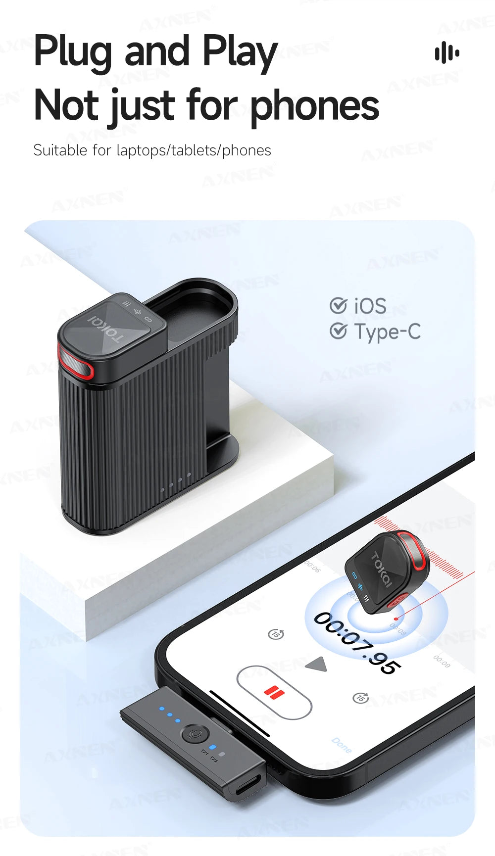 AXNEN Wireless Mini Lapel Microphone Bluetooth Magnetic Attraction Noise Reduction Card for Mobile Phone Live Broadcast Gaming