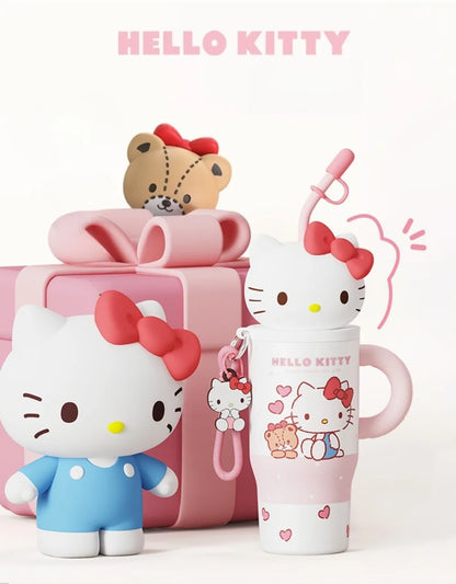 X&W 580ML Sanrio Series Thermos 316 Stainless Steel Doll Head Design Straw Insulated Cup Hello Kitty Kuromi Water Bottle Cutecup