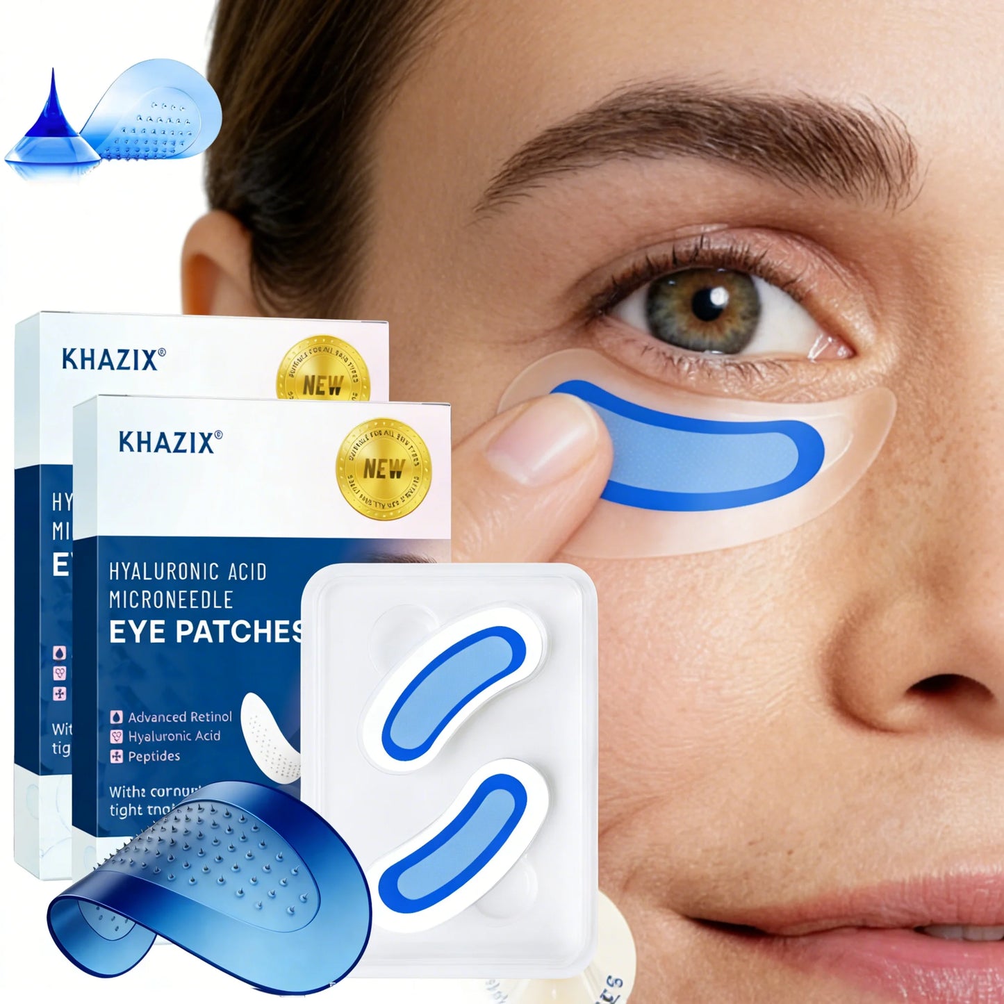 Retinol Microneedle Eye Patches with Hyaluronic Acid & Firming Peptides,for Forehead, Eye Area, Crow's Feet & Smile Lines,1Pair.