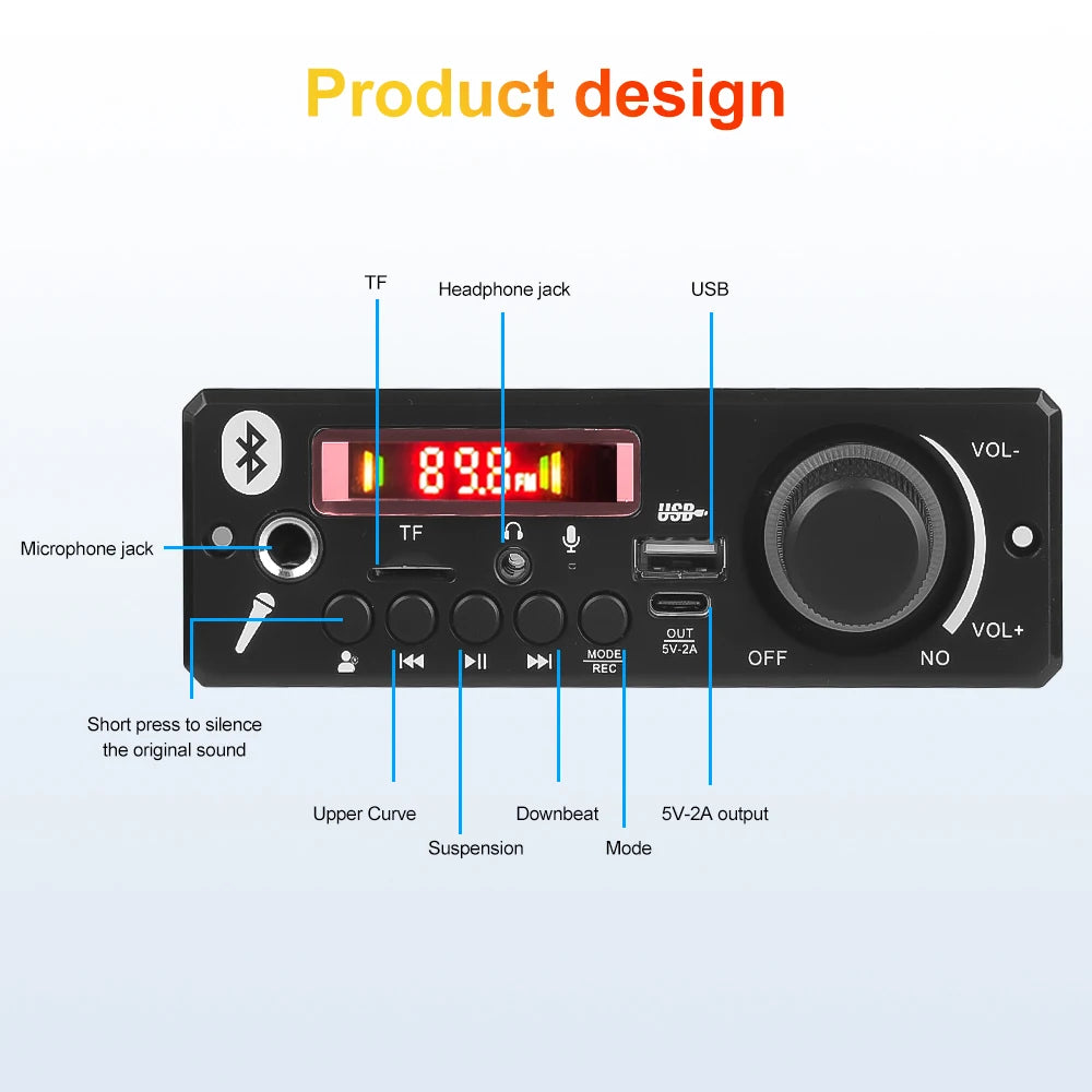 160W Amplifier Bluetooth MP3 WMA  APE Decoder Board 12V 40W Handsfree Car Audio Microphone USB TF FM Radio DIY Mp3 Music Player