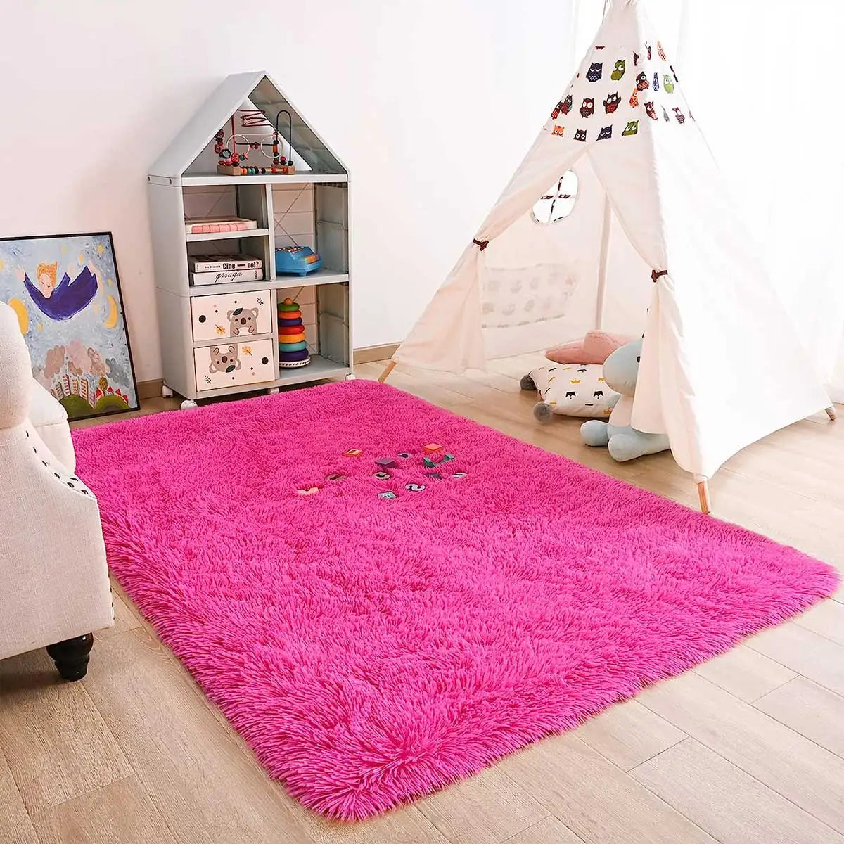 Pink Bedroom Carpet For Children's Room Cute Girls Floor Soft Mat Living Room Decoration White Fluffy Large Kids Bedside Rugs