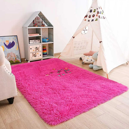 Pink Bedroom Carpet For Children's Room Cute Girls Floor Soft Mat Living Room Decoration White Fluffy Large Kids Bedside Rugs