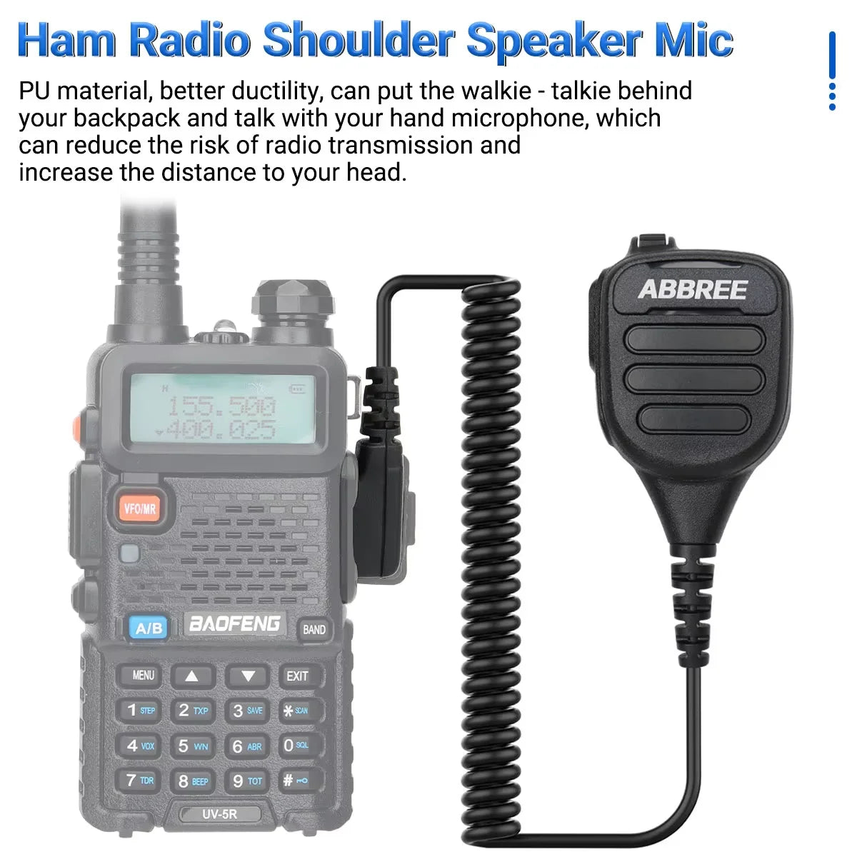 ABBREE AR-850 Walkie Talkie Handheld Heavy Speaker  Adjustable Speaker Mic Shoulder Microphone for BaoFeng UV-5R UV-13 PRO UV-16