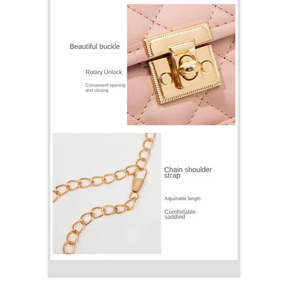 New personalized diamond grid women's bag, fashionable single shoulder cover lock small square bag, elegant and simple chain bag