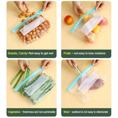 3 Sizes Food Grade Reusable Fresh Keeping Bags Zip Lock Seal Stand Up Storage Bags for Fridge Food Organization For Home Fridge