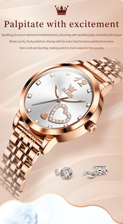 OLEVS 5189 Love Diamond Inlaid Steel Band Women's Quartz Watch